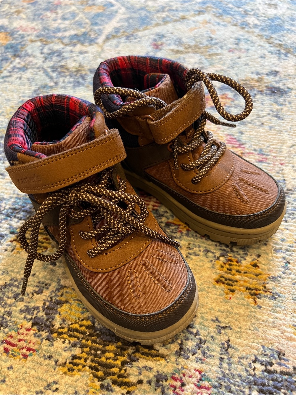 Kids Brown Plaid-Lined Outdoor Boots